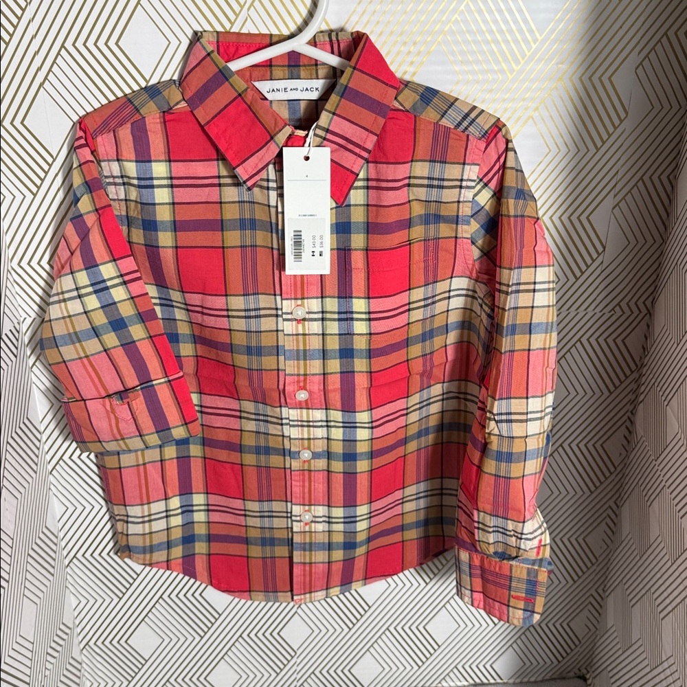 Janie and Jack shirt NWT button up shirt Multicolor Plaid Shirt boys 4